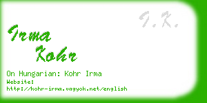 irma kohr business card